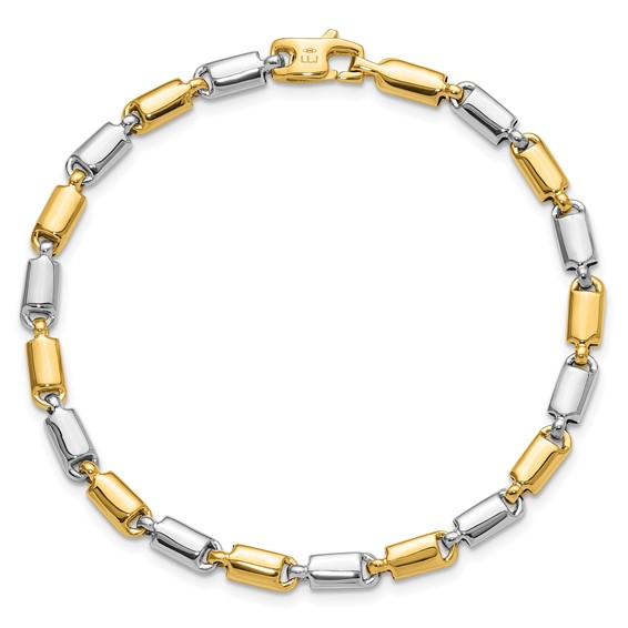 Leslie's 14k Two-tone Polished Fancy Rectangular Link Bracelet