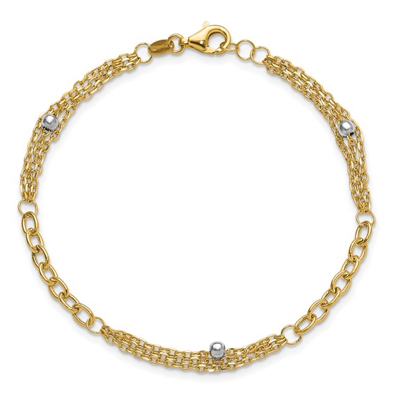 Leslie's 14K w/White Rhodium Fancy Link w/.25in ext. Bracelet