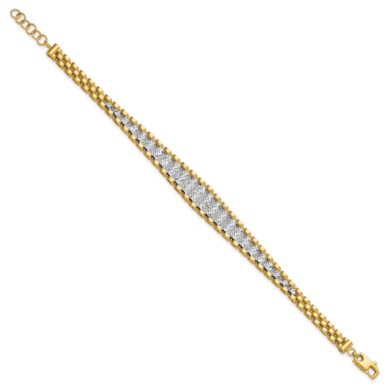 Leslie's 14K Two-tone Polished / Diamond-cut w/.5in ext. Bracelet