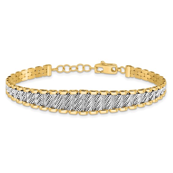 Leslie's 14K Two-tone Polished / Diamond-cut w/.5in ext. Bracelet