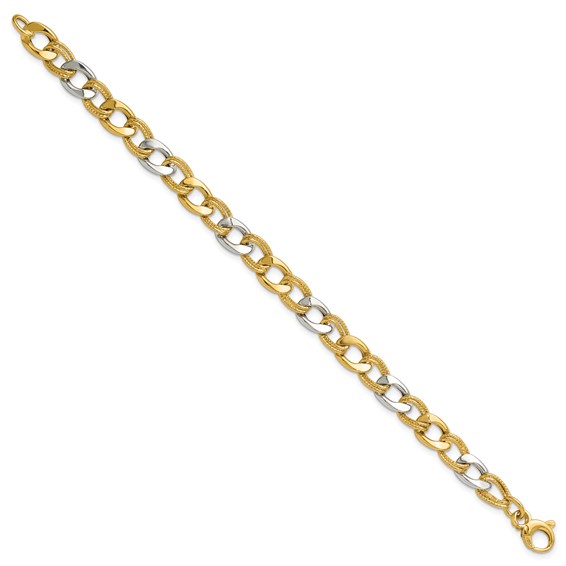 Leslie's 14K Two-tone Polished and Textured Fancy Link Bracelet