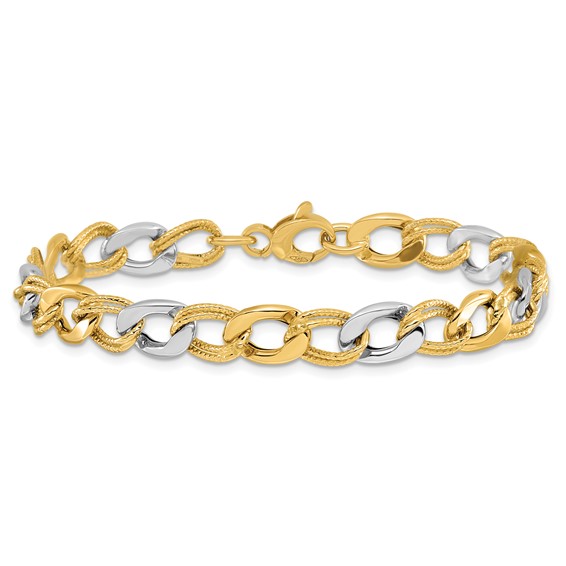 Leslie's 14K Two-tone Polished and Textured Fancy Link Bracelet