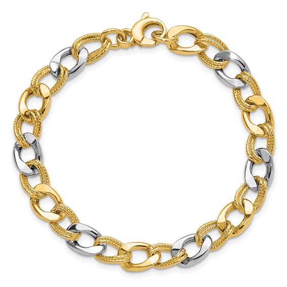 Leslie's 14K Two-tone Polished and Textured Fancy Link Bracelet