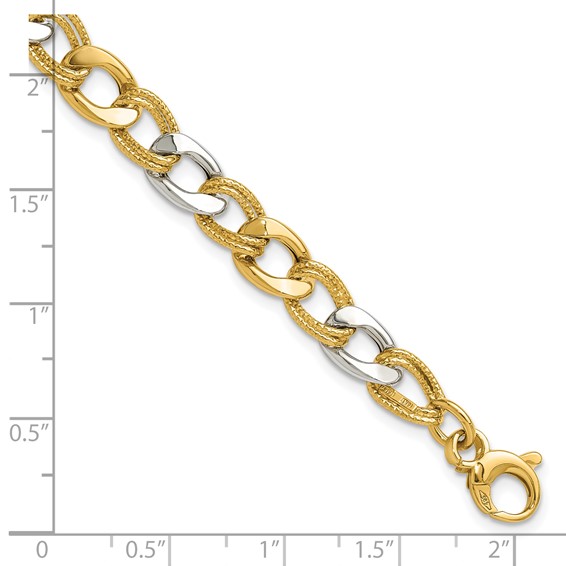 Leslie's 14K Two-tone Polished and Textured Fancy Link Bracelet