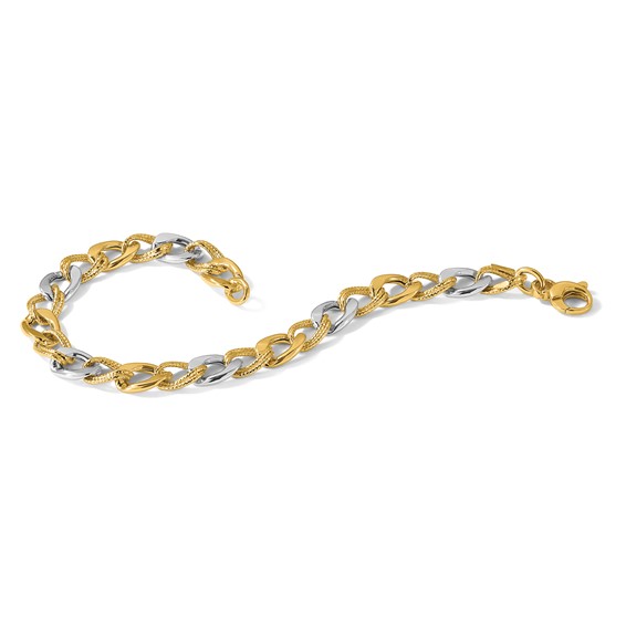Leslie's 14K Two-tone Polished and Textured Fancy Link Bracelet