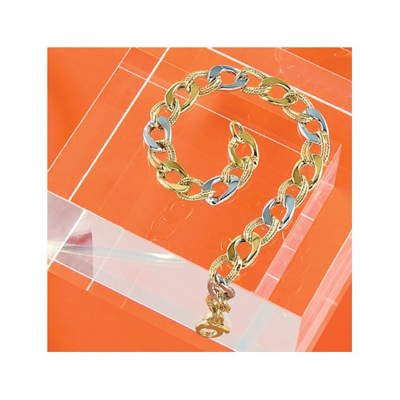 Leslie's 14K Two-tone Polished and Textured Fancy Link Bracelet