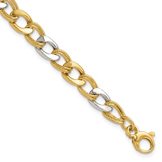Leslie's 14K Two-tone Polished and Textured Fancy Link Bracelet