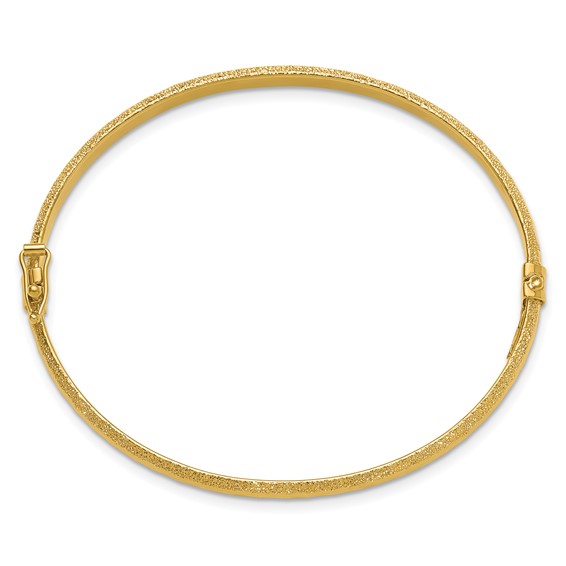 Leslie's 14K Polished/Textured and Diamond-cut Hinged Bangle