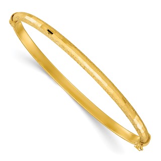 Leslie's 14K Polished/Textured and Diamond-cut Hinged Bangle