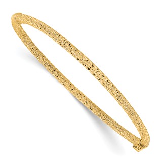 Leslie's 14K Polished/Textured and Diamond-cut Twisted Hinged Bangle