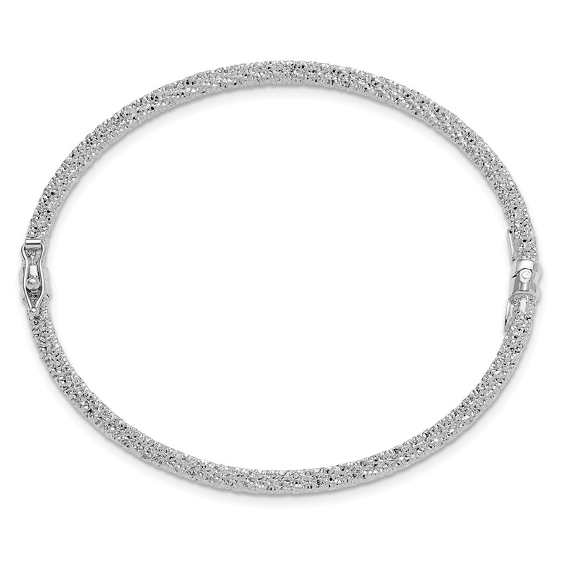 14K w/RH-plat Polish/Texture/Dia-cut Twist Hinged Bangle