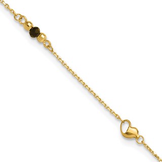 Leslie's 14K Heart and Lab Created Onyx  9 inch Plus 1 inch Extender - Total 10 inch Anklet