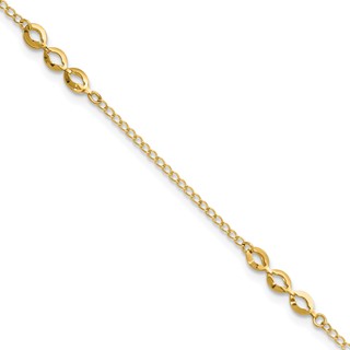 Leslie's 14K Polished Ovals 3-Station 9 inch Plus 1 inch Extender - Total 10 inch Anklet