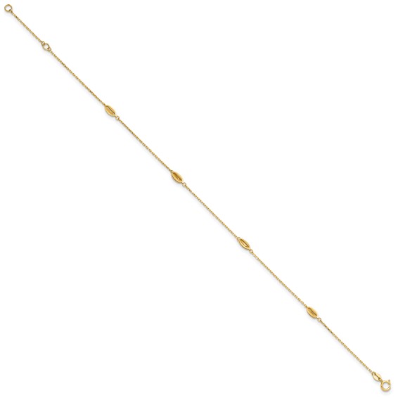 Leslie's 14K Oval Bead 4-Station 9 inch Plus 1 inch Extender - Total 10 inch Anklet
