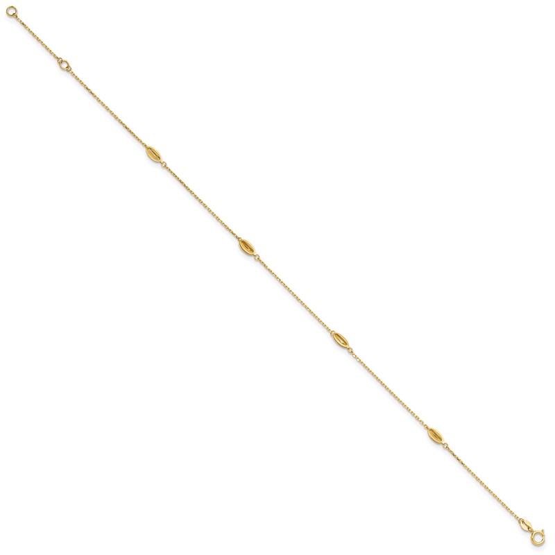 14K Polished and Textured Station 9in Plus 1in ext. Anklet