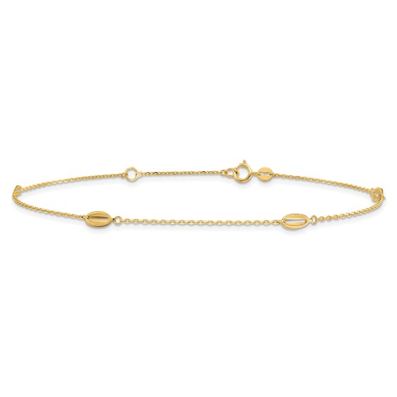 Leslie's 14K Oval Bead 4-Station 9 inch Plus 1 inch Extender - Total 10 inch Anklet