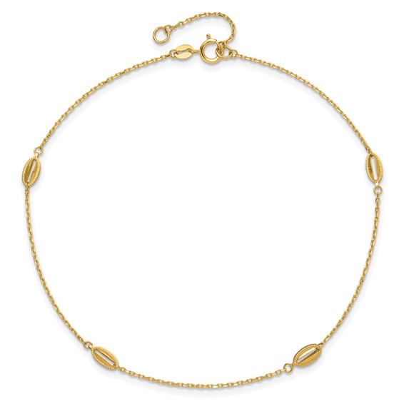 Leslie's 14K Oval Bead 4-Station 9 inch Plus 1 inch Extender - Total 10 inch Anklet