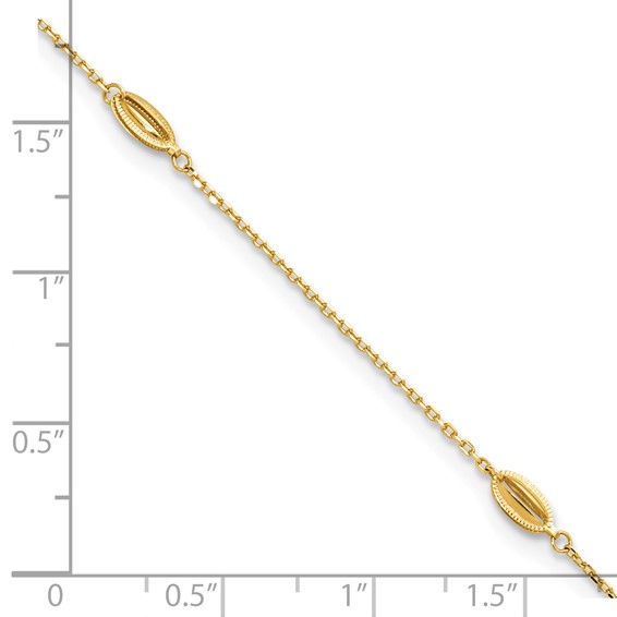 Leslie's 14K Oval Bead 4-Station 9 inch Plus 1 inch Extender - Total 10 inch Anklet