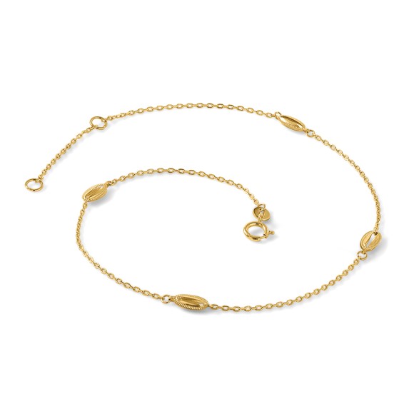 Leslie's 14K Oval Bead 4-Station 9 inch Plus 1 inch Extender - Total 10 inch Anklet