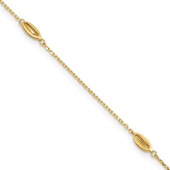 Leslie's 14K Oval Bead 4-Station 9 inch Plus 1 inch Extender - Total 10 inch Anklet