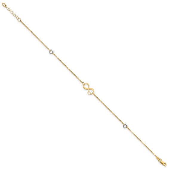 Leslie's 14K Two-tone Polished Infinity Open Heart 9in Plus 1in ext. Anklet