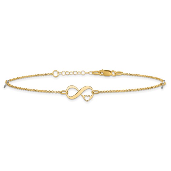 Leslie's 14K Two-tone Polished Infinity Open Heart 9in Plus 1in ext. Anklet
