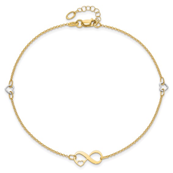 Leslie's 14K Two-tone Polished Infinity Open Heart 9in Plus 1in ext. Anklet