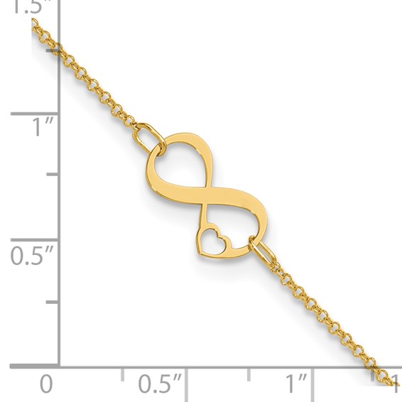 Leslie's 14K Two-tone Polished Infinity Open Heart 9in Plus 1in ext. Anklet