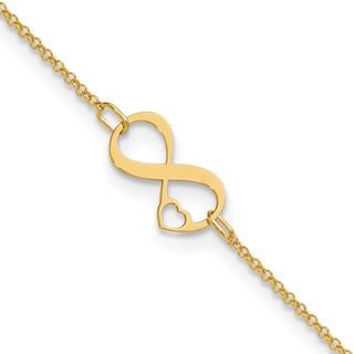 Leslie's 14K Two-tone Polished Infinity Open Heart 9in Plus 1in ext. Anklet
