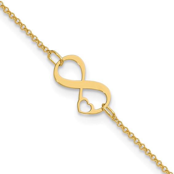 Leslie's 14K Two-tone Polished Infinity Open Heart 9in Plus 1in ext. Anklet