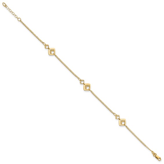 Leslie's 14K Textured Squares 9 inch Plus 1 inch Extender - Total 10 inch Anklet