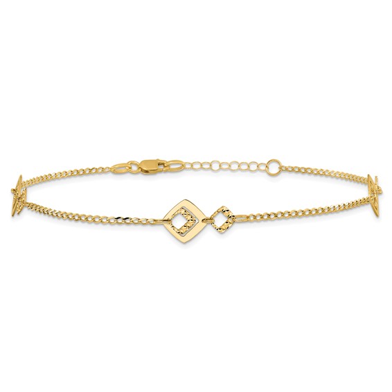 Leslie's 14K Textured Squares 9 inch Plus 1 inch Extender - Total 10 inch Anklet