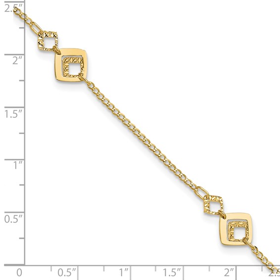 Leslie's 14K Textured Squares 9 inch Plus 1 inch Extender - Total 10 inch Anklet