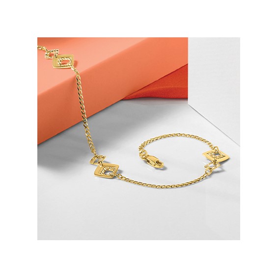 Leslie's 14K Textured Squares 9 inch Plus 1 inch Extender - Total 10 inch Anklet