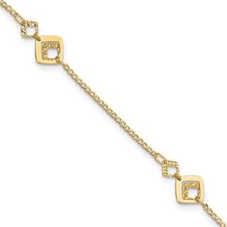 Leslie's 14K Textured Squares 9 inch Plus 1 inch Extender - Total 10 inch Anklet