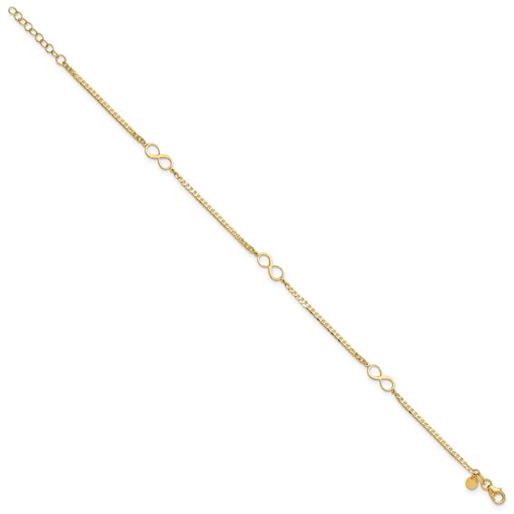 Leslie's 14k Polished Infinity 3-Station 9 inch Plus 1 inch Extender - Total 10 inch Anklet