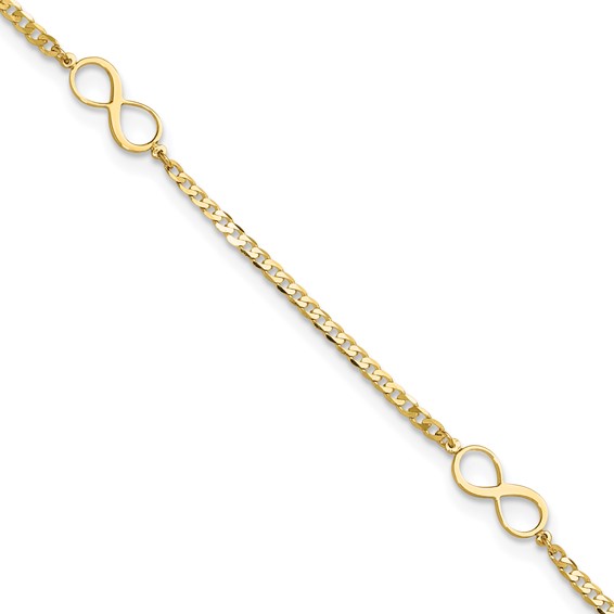 Leslie's 14k Polished Infinity 3-Station 9 inch Plus 1 inch Extender - Total 10 inch Anklet