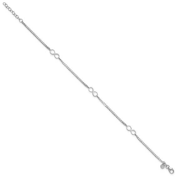 Leslie's 14k White Gold Polished Infinity 3-Station 9 inch Plus 1 inch Extender - Total 10 inch Anklet