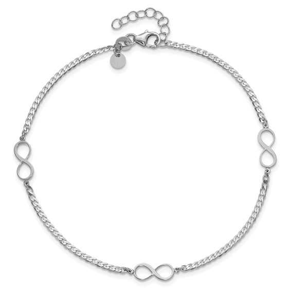 Leslie's 14k White Gold Polished Infinity 3-Station 9 inch Plus 1 inch Extender - Total 10 inch Anklet