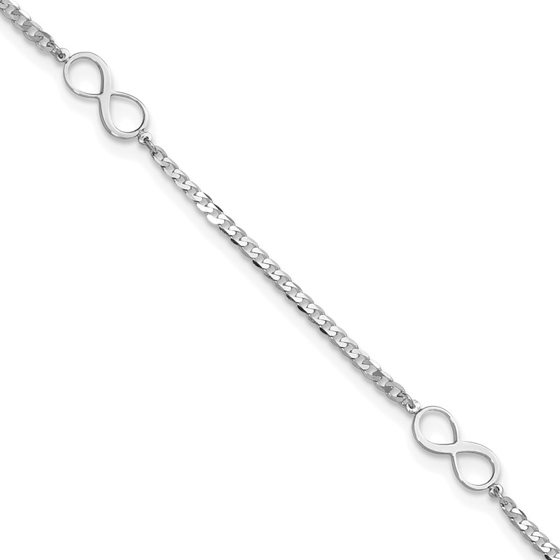 14k White Gold Polished Infinity 9in Plus 1in ext. Anklet