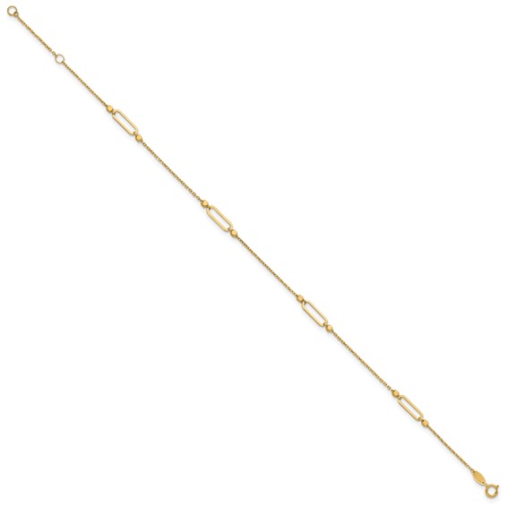 Leslie's 14K Oval Link and Bead 4-Station 9 inch Plus 1 inch Extender - Total 10 inch Anklet