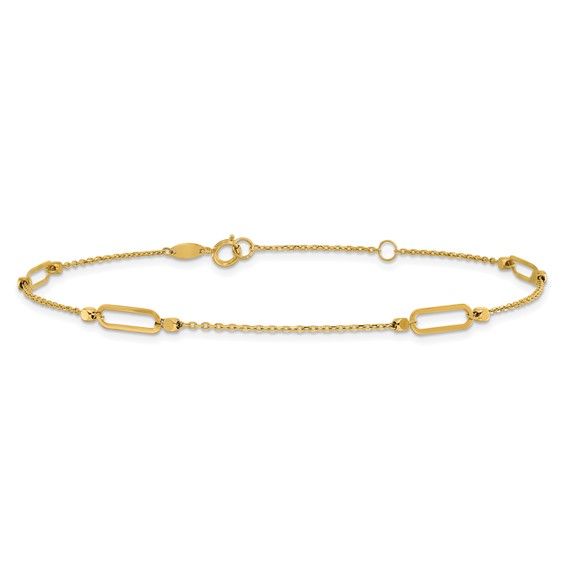 Leslie's 14K Oval Link and Bead 4-Station 9 inch Plus 1 inch Extender - Total 10 inch Anklet