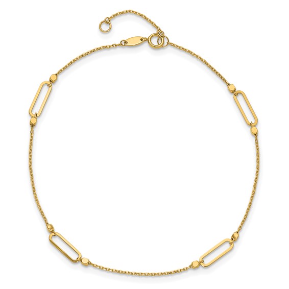 Leslie's 14K Oval Link and Bead 4-Station 9 inch Plus 1 inch Extender - Total 10 inch Anklet