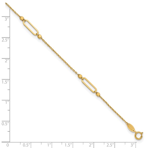 Leslie's 14K Oval Link and Bead 4-Station 9 inch Plus 1 inch Extender - Total 10 inch Anklet