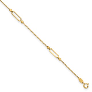Leslie's 14K Oval Link and Bead 4-Station 9 inch Plus 1 inch Extender - Total 10 inch Anklet