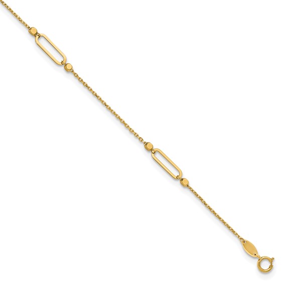 Leslie's 14K Oval Link and Bead 4-Station 9 inch Plus 1 inch Extender - Total 10 inch Anklet