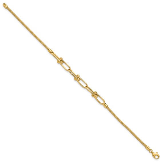 Leslie's 14K Polished/Diamond-cut/Textured Fancy Link Bracelet