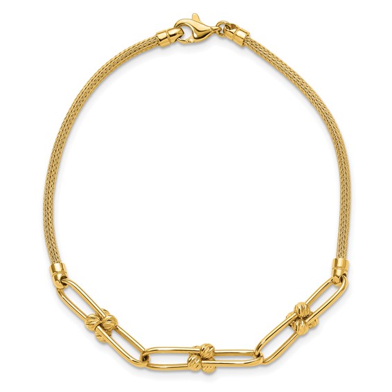 Leslie's 14K Polished/Diamond-cut/Textured Fancy Link Bracelet