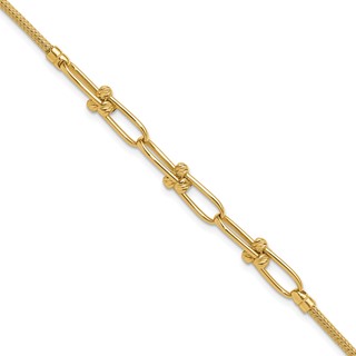Leslie's 14K Polished/Diamond-cut/Textured Fancy Link Bracelet