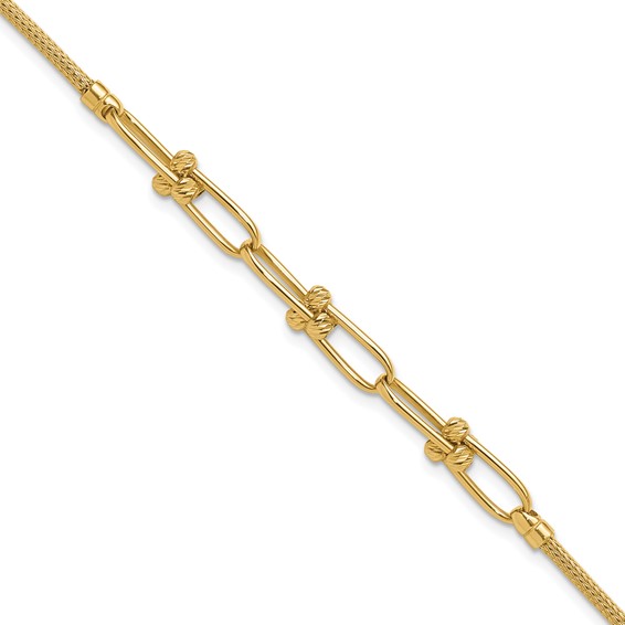 Leslie's 14K Polished/Diamond-cut/Textured Fancy Link Bracelet